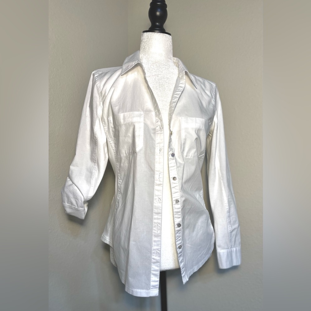 Eileen Fisher Casual Button Up White Classic Cotton Organic Shirt Blouse